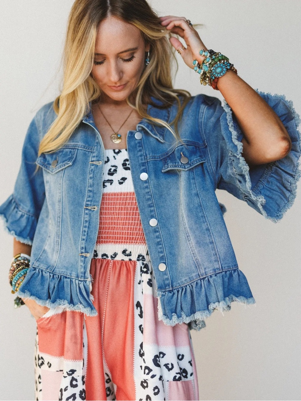 Hayden Los Angeles Boho Denim Ruffle Jacket